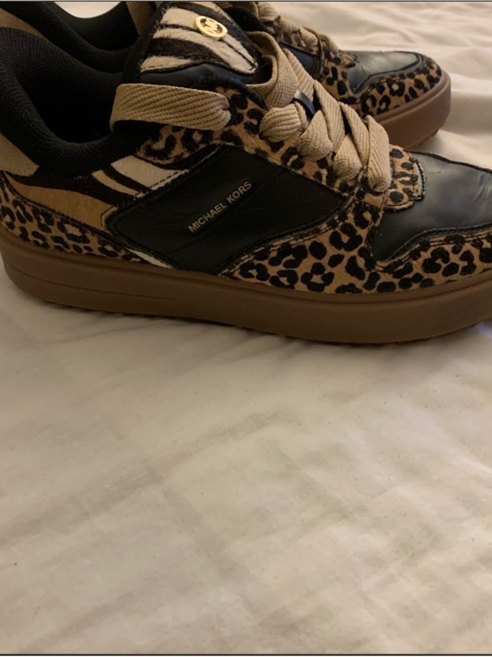 Michael Kors Mixed Animal Print Low-Top Sneakers in Tan/Black
